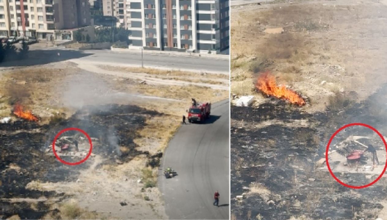 Yangın çıkardı, alevlere rağmen salça karıştırmaya devam etti